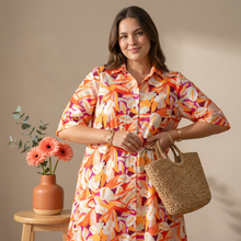 Load image into Gallery viewer, Jo Champ Flared Shirt Dress - Orange