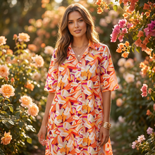 Load image into Gallery viewer, Jo Champ Flared Shirt Dress - Orange