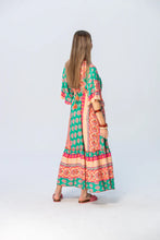 Load image into Gallery viewer, Signature Georgia Kaftan - Coral / Green