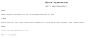 Trinity manual measurements guide