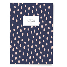 Load image into Gallery viewer, Monthly Planner with pink dot pattern on a blue background