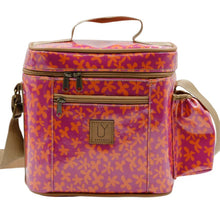 Load image into Gallery viewer, Pink and orange floral-patterned cooler bag with a strap on a white background