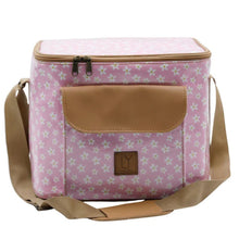 Load image into Gallery viewer, Pink floral-patterned bag with brown accents on a white background