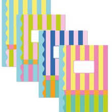 Load image into Gallery viewer, Set of 4 colourful striped A4 book covers on a white background