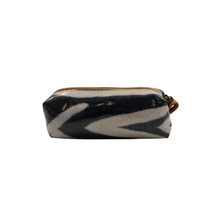Load image into Gallery viewer, Zebra-print pouch with a brown zipper on a white background