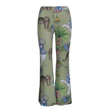 Load image into Gallery viewer, Green pants with animal and plant pattern on a white background