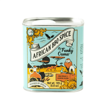 Load image into Gallery viewer, African BBQ Spice can with decorative label on a white background