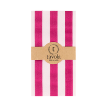 Load image into Gallery viewer, Pink and magenta striped paper napkins with a Tavola label on a white background