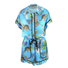 Load image into Gallery viewer, Colorful Rush jumpsuit with animal print on a white background