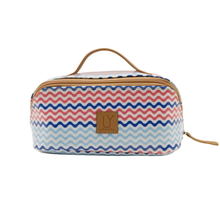 Load image into Gallery viewer, Rectangular toiletry bag with wavy red, white, and blue pattern on a white background