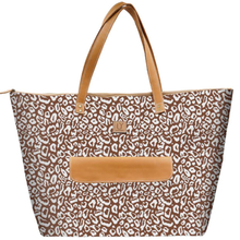 Load image into Gallery viewer, Tote bag with leopard print pattern and brown handles on a white background