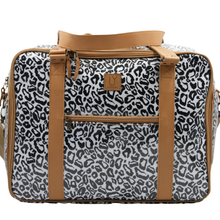 Load image into Gallery viewer, Leopard print bag with brown straps on a white background