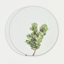 Load image into Gallery viewer, Circular placemat with a green leaf design on a white background