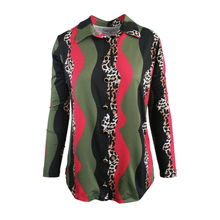 Load image into Gallery viewer, Colourful patterned Rush Luxe shirt with wavy design and animal print accents on a white background