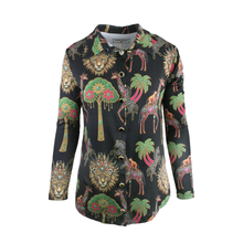 Load image into Gallery viewer, Colorful animal patterned shirt on a white background