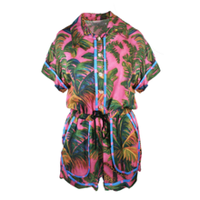 Load image into Gallery viewer, Tropical patterned romper on a white background