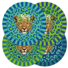 Load image into Gallery viewer, Round Disposable Placemats with Matching Coasters - Leopard Tanzanite