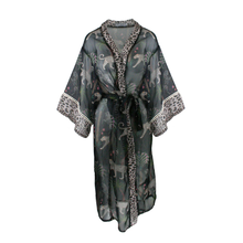 Load image into Gallery viewer, Dark gray beach kimono with animal print pattern on a white background