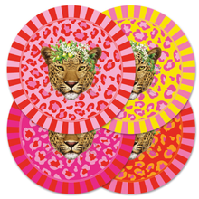 Load image into Gallery viewer, Round Disposable Placemats with Matching Coasters - Leopard Ruby