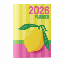 Load image into Gallery viewer, 2026 planner with a lemon design on a striped background