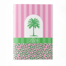 Load image into Gallery viewer, 2026 planner with pink and green design featuring a palm tree and leopard print