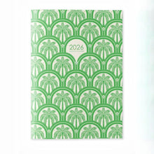 Load image into Gallery viewer, Green and white patterned calendar with '2026' on a white background