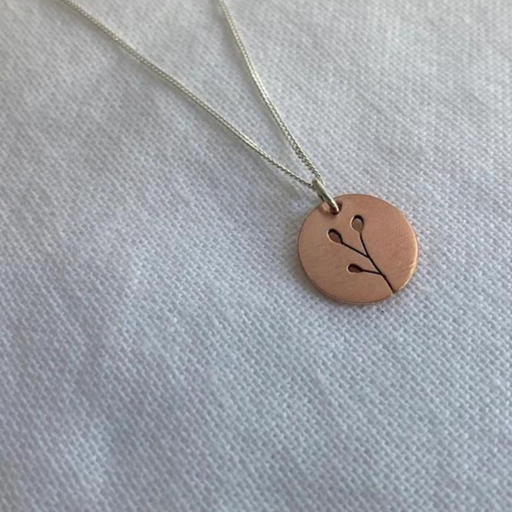 Liwo Copper Disc with Botanical Cut-out Pendant