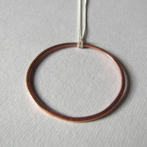 Liwo Large Copper Circle Pendant on Silver Chain
