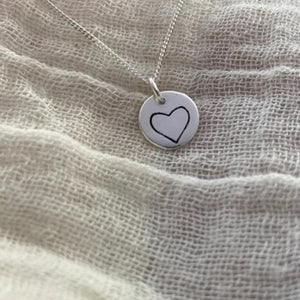 Liwo Sterling Silver Heart Disc #2 Pendant on Silver Chain