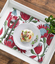 Load image into Gallery viewer, A Love Supreme Fabric Placemat - Protea Blue on White / Blue on Gunmetal
