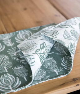 A Love Supreme  Fabric Placemats - Double Sided  (Sage on White) Floral Kingdom  White on Sage