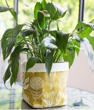 Load image into Gallery viewer, A Love Supreme Fabric Pots Medium - Floral Kingdom White on Ochre
