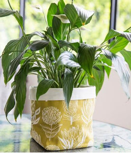 A Love Supreme Fabric Pots Medium - Floral Kingdom White on Ochre