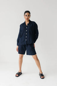 Janni & George Midi Linen Shorts - Navy