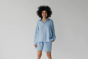 Janni & George Midi  Linen Shorts  - Sky Blue