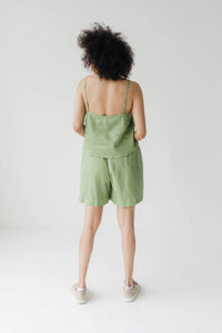 Janni & George Midi Linen Shorts - Moss