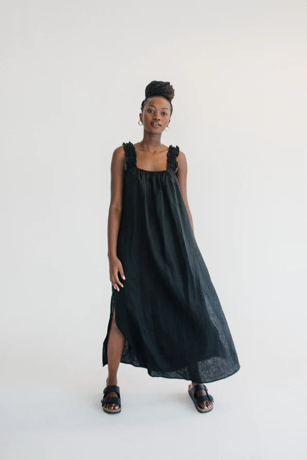 Janni George Linen Maxi Dress Black Unison Store