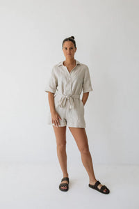 Janni & George New Playsuit with Tie  - Stone