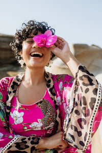 Rush Chiffon Kimono Cover Up - Leopards Kiss Pink