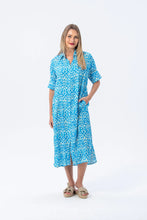 Load image into Gallery viewer, Signature Tahiti Shirt Dress - Turquoise &amp; White
