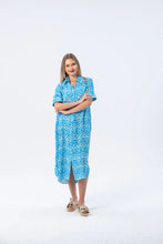Load image into Gallery viewer, Signature Tahiti Shirt Dress - Turquoise &amp; White
