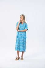 Load image into Gallery viewer, Signature Tahiti Shirt Dress - Turquoise &amp; White
