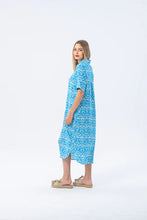 Load image into Gallery viewer, Signature Tahiti Shirt Dress - Turquoise &amp; White
