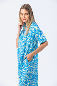 Signature Tahiti Shirt Dress - Turquoise & White