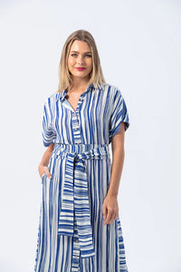 Signature Antiqua Striped Dress - Blue and White