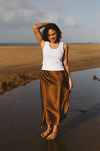 Load image into Gallery viewer, Trinity Satin Skirt - Chocolate
