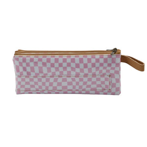 IY 3 Zip  Pencil Case - Warped Check Pink