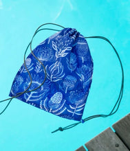 Load image into Gallery viewer, A Love Supreme Drawstring Wet Bag - Floral Kingdom White on Blue
