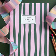 Load image into Gallery viewer, Pink Glitter A4 Planners  - The Green Pinstripe One
