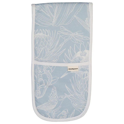 A Love Supreme Double Oven Gloves - Bloom - Cream on Light Blue